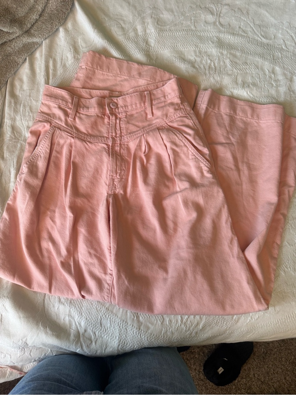 MOTHER Pink Pants High Waist Wide Leg Pleated clean girl coquette RARE SAMPLE
